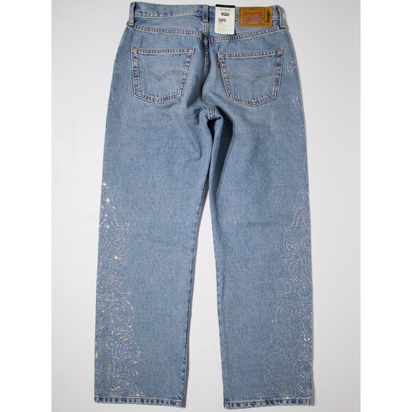 NWT $150 Levi's x Beyonce 501 '90s Light Wash Jeans Rhinestones Women Size 29x30 - Picture 4 of 16